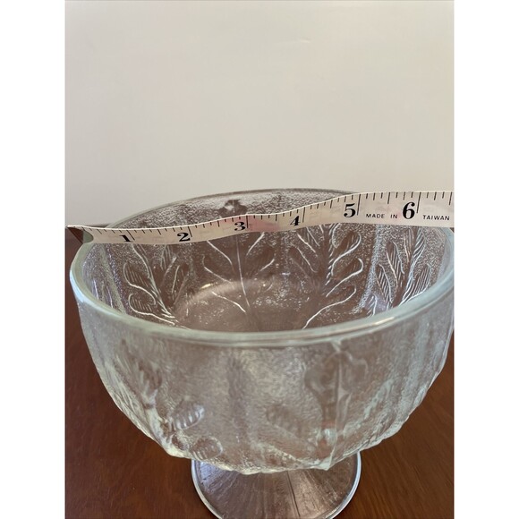 Vintage FTD 1975 Clear Glass Pedestal Vase Planter Compote Dish Oak Leaf Design - Picture 5 of 5